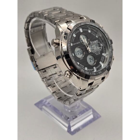 New STAUER COMPENDIUM HYBRID WATCH Digital/Analog  Stauer Hybrid Watch Analog Digital Chronograph Stainless Steel